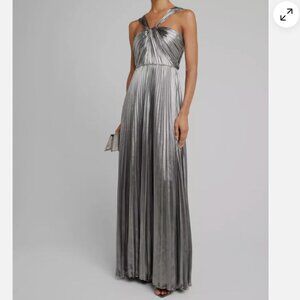 NWT Ungaro Silver Metallic Pleated Halter Dress